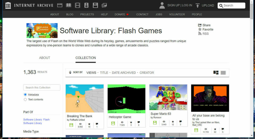 Internet Archive-Website, wie man Adobe-Flash-Spiele ohne Adobe-Flash spielt