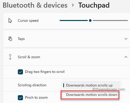 Bluetooth und Geräte Touchpad Scrollen & Zoomen Scrollrichtung nach unten Bewegung Scrollt nach unten Min