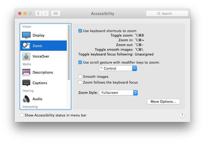 Zoomeinstellungen Macbook-Bildschirm ist vergrößert 