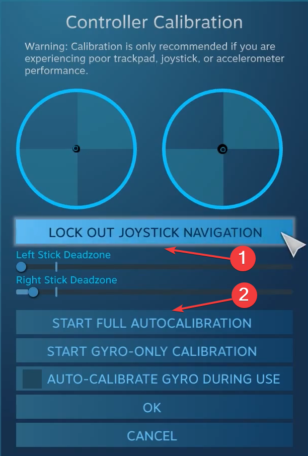 Joystick-Navigation sperren