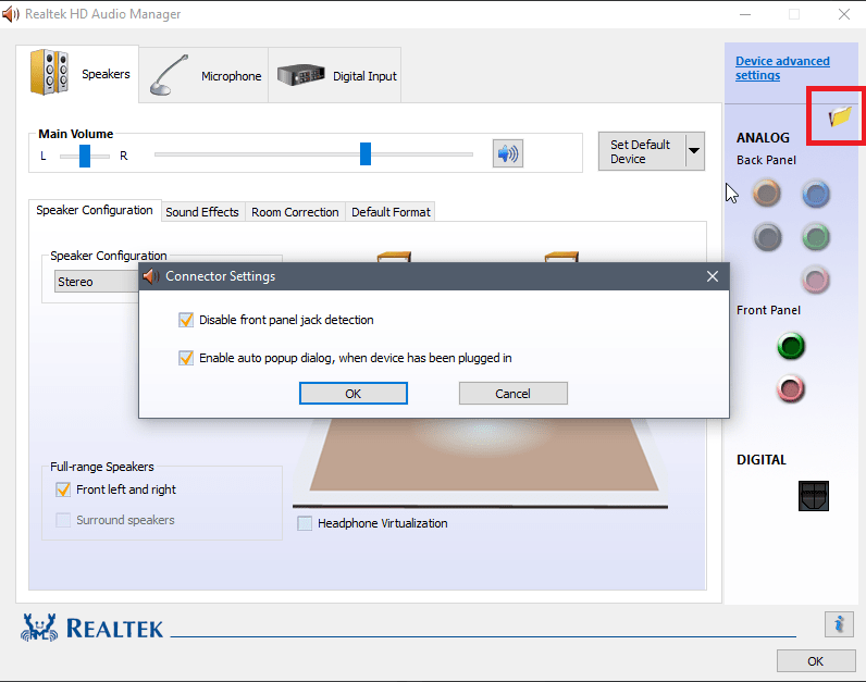 Front Audio-aansluiting werkt niet in Windows 10 Fix
