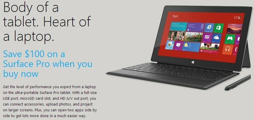 Po znížení ceny Surface RT spoločnosť Microsoft teraz zníži cenu Surface Pro o 100 dolárov