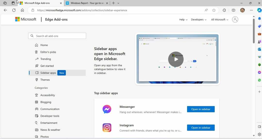 Sidebar Apps er nu tilgængelige i Microsoft Edge Add-ons Store