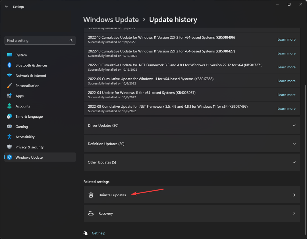 Windows Update - Oppdateringshistorikk