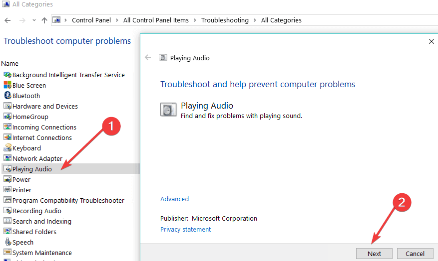 Wiedergabe von Audio-Fehlerbehebung Systemsteuerung Windows 10