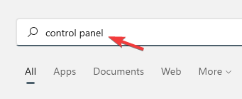 Wpisz panel sterowania w wyszukiwarce Windows