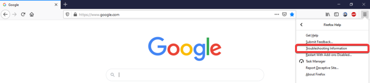 „Firefox“ rodo informaciją apie trikčių šalinimą