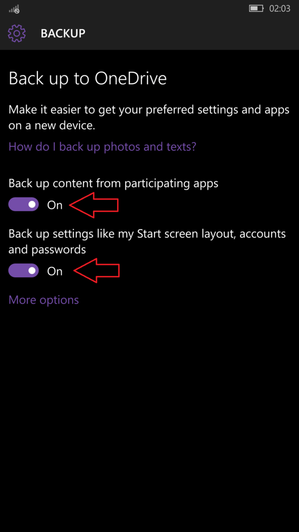 Esegui il backup del tuo telefono Windows 10 utilizzando OneDrive