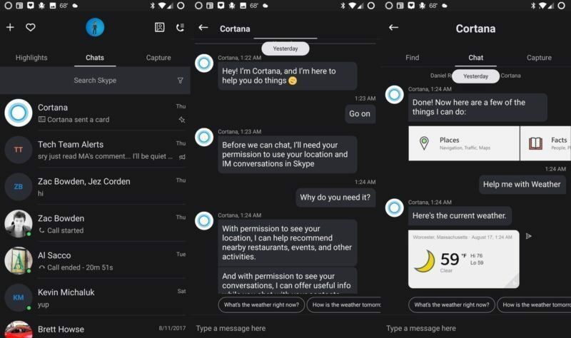 Cortana é agora um bot com tecnologia de IA que pode executar tarefas para você no Skype