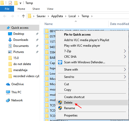 Ta bort Temp Files Windows 10