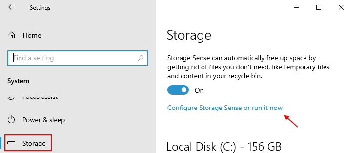 Configura spazio di archiviazione