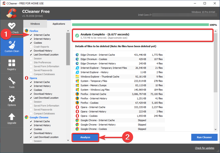 „CCleaner“ rodo „Analyze“