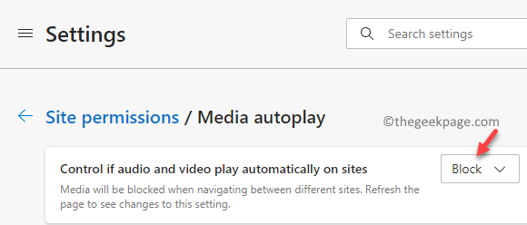 Permisos del sitio Control de reproducción automática de medios si el audio y el video se reproducen automáticamente en los sitios Block Min