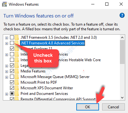 Windows-Funktionen .net Framework 4.8 Erweiterte Dienste Deaktivieren Sie Ok